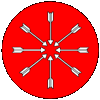 Archery Marshal badge: Gules, 8 arrows in annulo points to center argent.