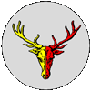 Order of the Golden Alce badge: Fieldless, a stag's head cabossed per pale gules and Or.
