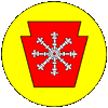 Order of the Keystone badge: Or, on a keystone gules an escarbuncle argent.